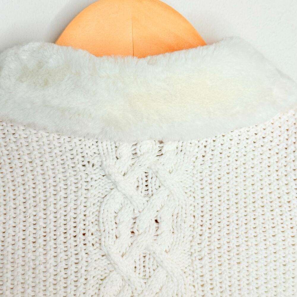 Miss Mona Mouse Girls Cardigan Size 5 Ivory Floral Faux Fur Cottagecore - Picture 11 of 12